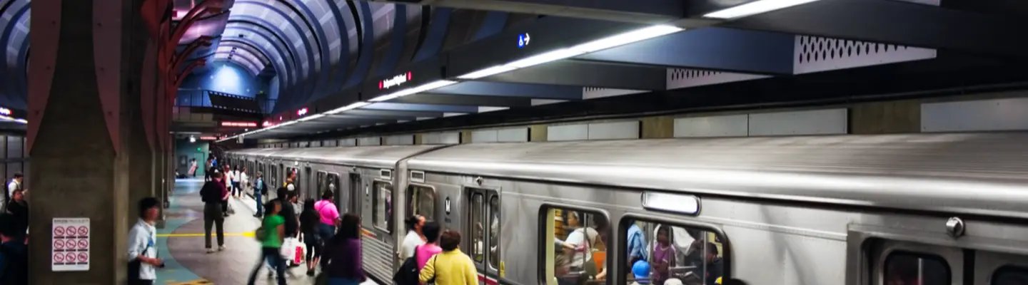 people boarding subway station in los angeles