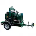 Green Trailer Mounted Trash Pump On White Background Product Shot
