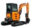 Orange, gray and black HITACHI 7,000-10,000 lb. Mini Excavator, Zero Tail Swing