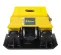 Yellow and black Epiroc Vibratory Plate Compactor Attachment for Backhoe