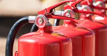 line of fire extinguishers