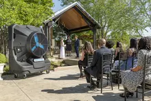 Portacool fan at an outdoor wedding