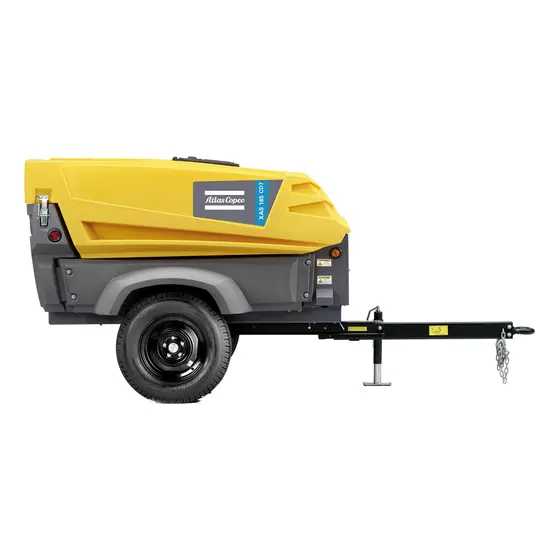 Yellow Atlas Copco towable air compressor