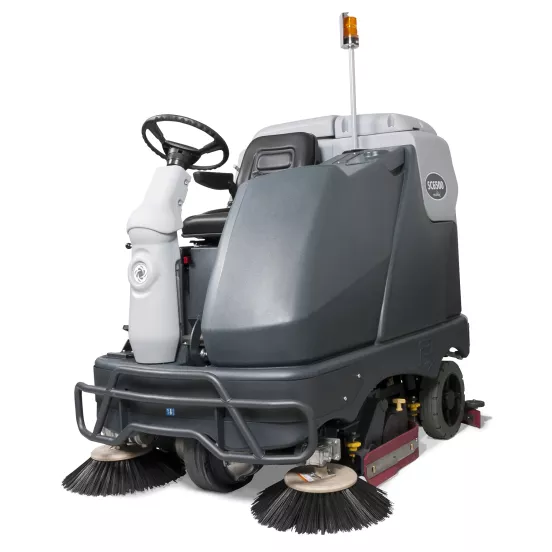 Gray Nilfisk 48 inch electric powered Ride-on Floor Scrubber