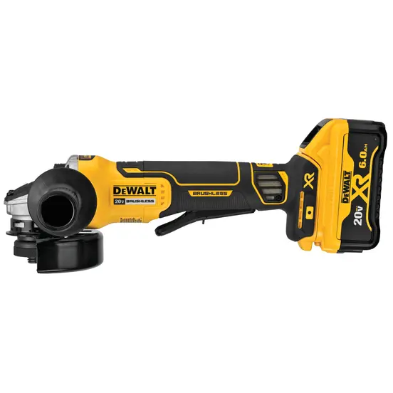 Yellow and black and silver DEWALT Angle Grinder, 4-1/2 in., Cordless, Electric Powered