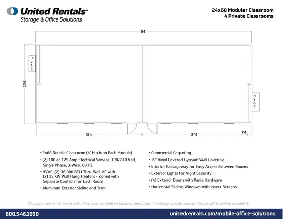 Mobile Classroom Floor Plan GENERIC 68 ft. by 24 ft. Modular Building, 2 Classrooms