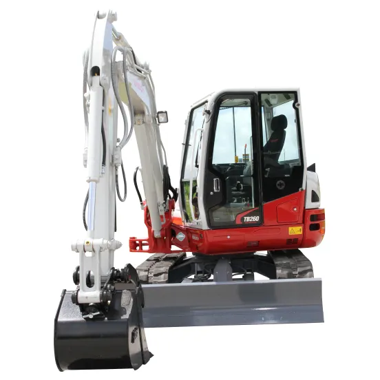 White, red and gray TAKEUCHI 10,000-12,000 lb. Mini Excavator