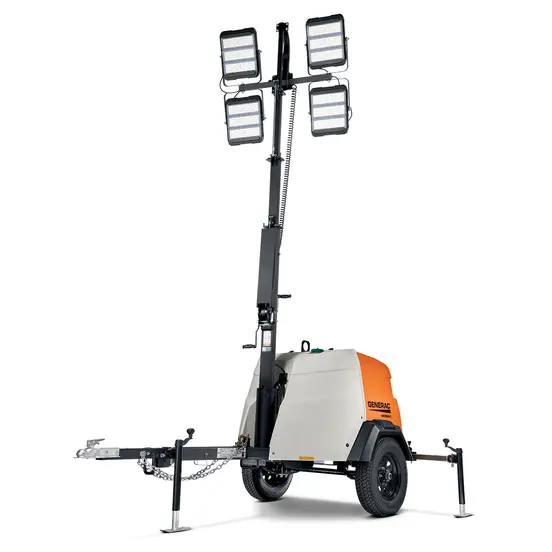 White, orange and black GENERAC Light Tower Vertical Mast Extended Run